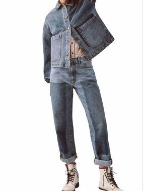 The Great The Billy Jean 26 Patchwork High Rise Straight Leg Blue